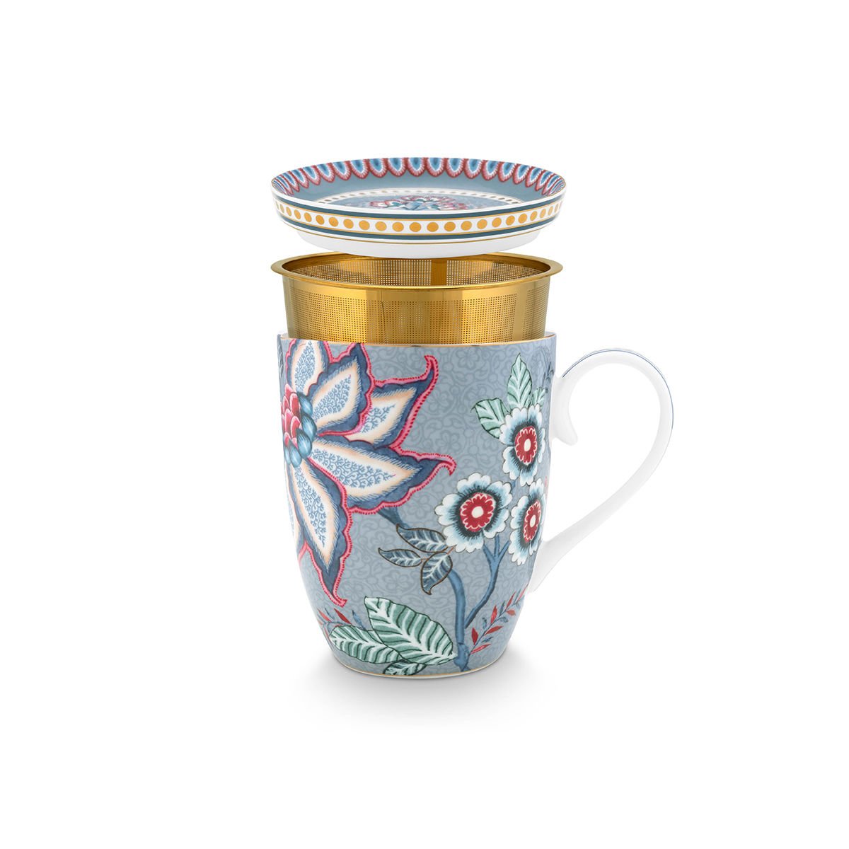 Mavi Porselen Süzgeçli Kupa 350 ml Flower Festival Collection by Pip Studio