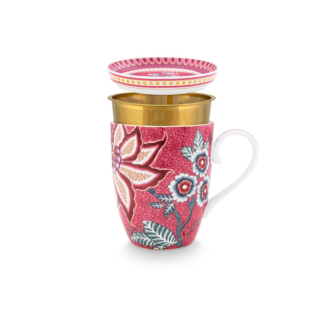 Kırmızı Porselen Süzgeçli Kupa 350 ml Flower Festival Collection by Pip Studio
