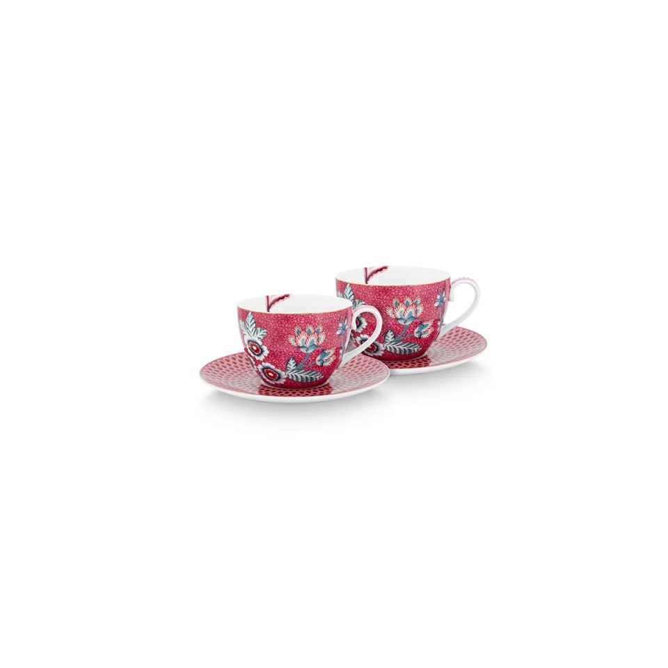 Kırmızı Porselen Çay Fincan Seti 280 ml Flower Festival Collection by Pip Studio