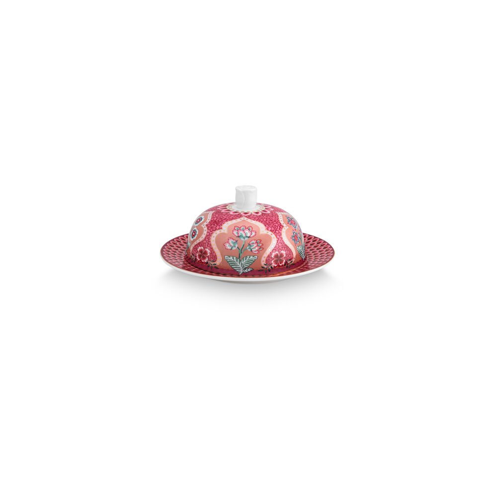 Kırmızı Porselen Tereyağlık 17 cm Flower Festival Collection by Pip Studio