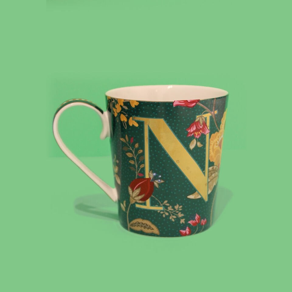 Yeşil Porselen Kupa 350 ml Alphabet N Collection by Pip Studio